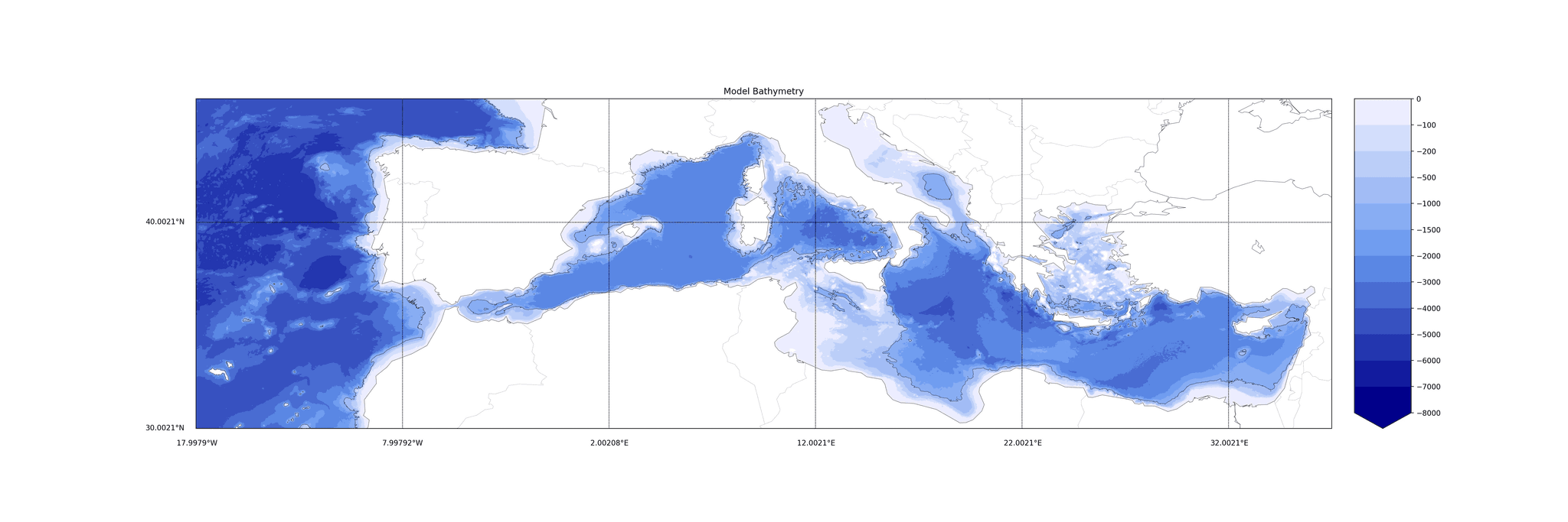 Model bathymetry for the MedENS